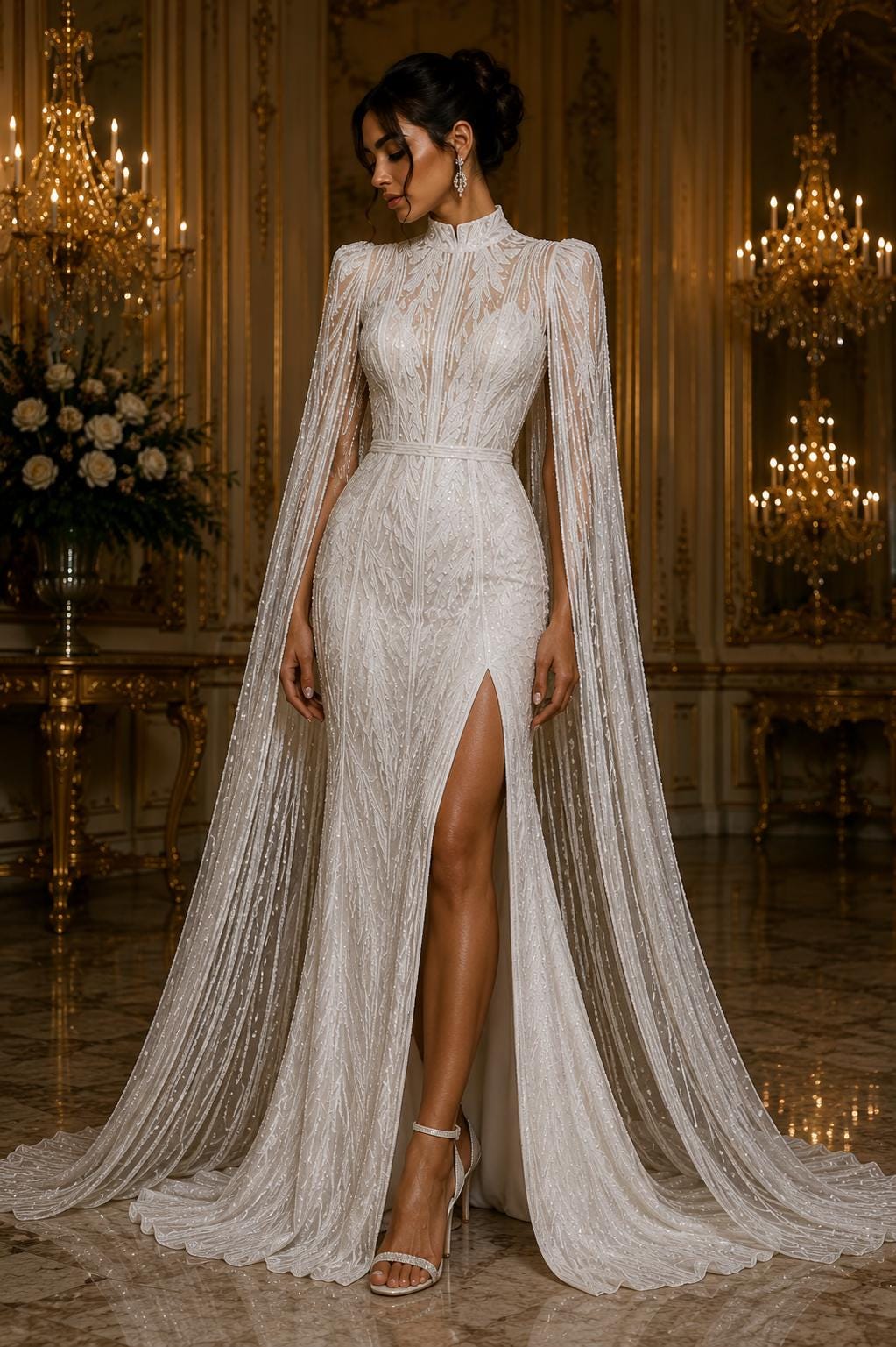 WHITE - Lux Sequin Embroidered Mesh Fabric – Luxury Blue Lace by the Yard – Couture Evening Dress, Prom & Bridal Fabric
