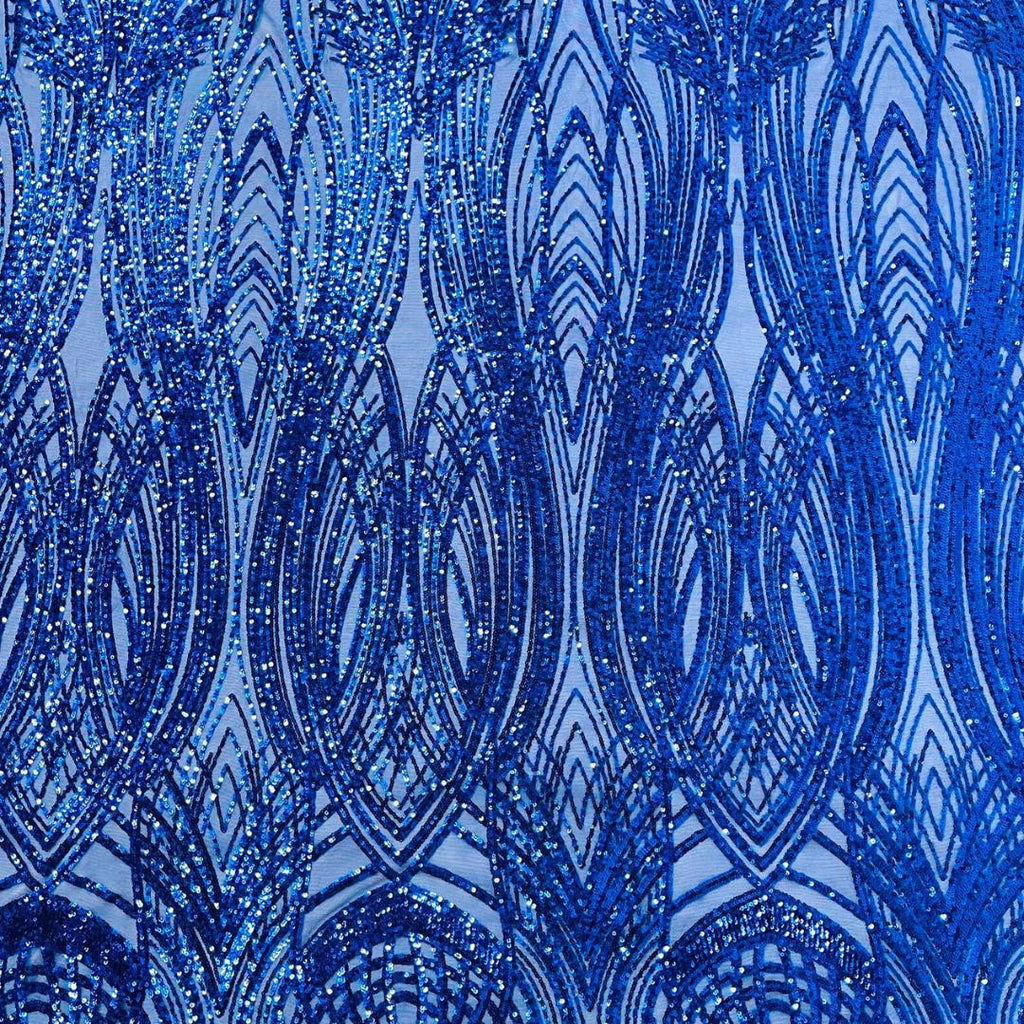 Royal Blue - Glossy Design Luxury Shiny Sequin - 4 Way Stretch Mesh Fabric – Prom & Evening Dress Material By The Yard.