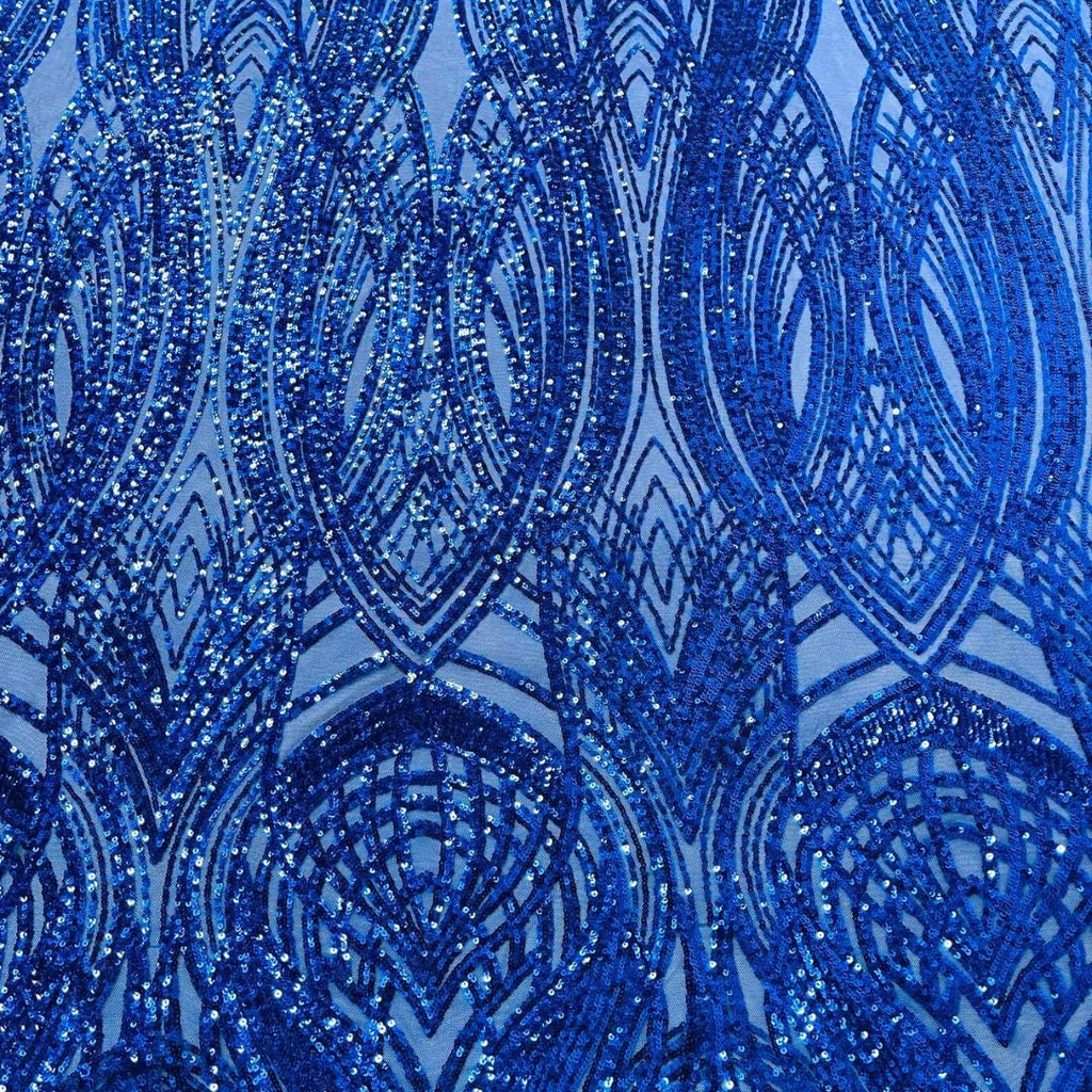 Royal Blue - Glossy Design Luxury Shiny Sequin - 4 Way Stretch Mesh Fabric – Prom & Evening Dress Material By The Yard.