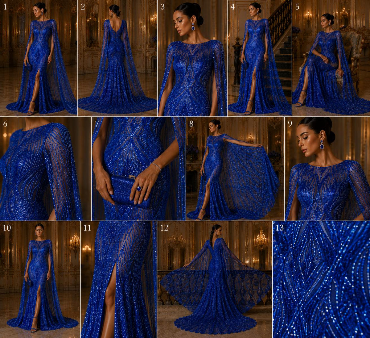 Royal Blue - Glossy Design Luxury Shiny Sequin - 4 Way Stretch Mesh Fabric – Prom & Evening Dress Material By The Yard.