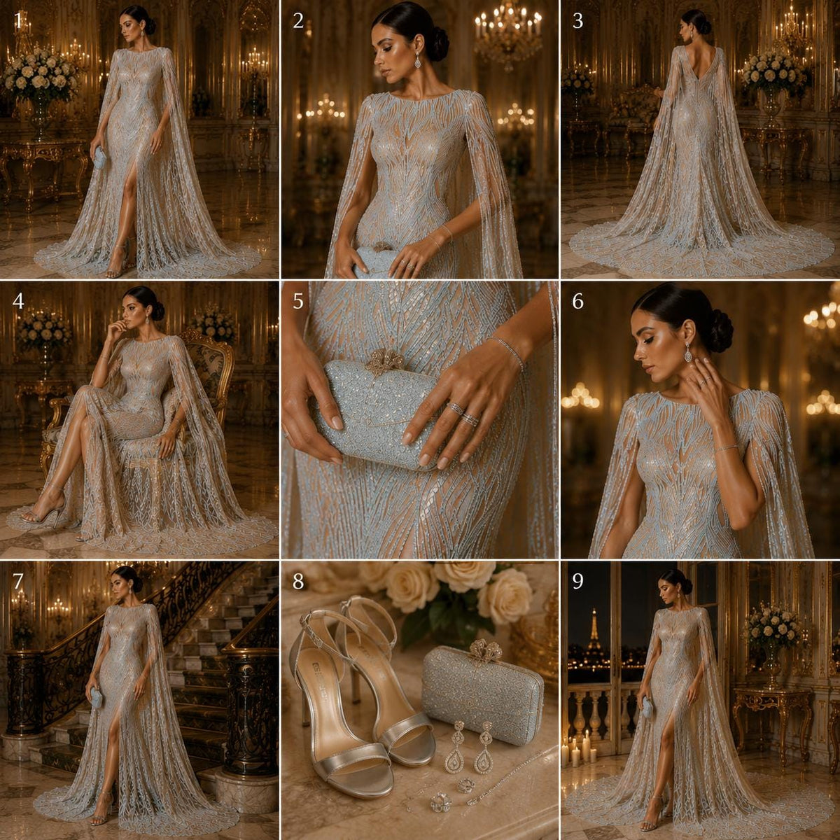 Aqua/Nude - Iridescent Glossy Design Luxury Shiny Sequin - 4 Way Stretch Mesh Fabric – Prom & Evening Dress Material By The Yard.
