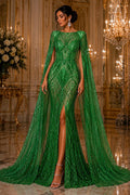 Green - Glossy Design Luxury Shiny Sequin - 4 Way Stretch Mesh Fabric – Prom & Evening Dress Material By The Yard.