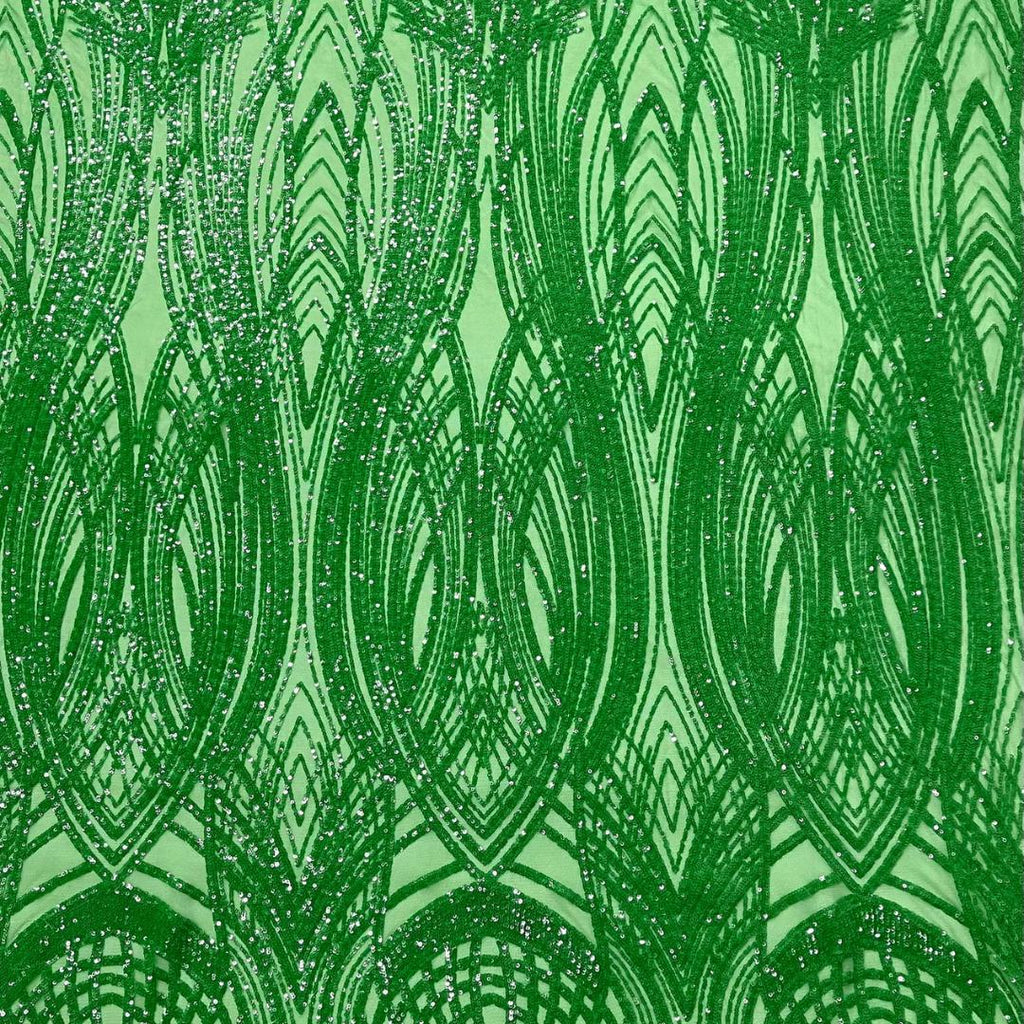 Green - Glossy Design Luxury Shiny Sequin - 4 Way Stretch Mesh Fabric – Prom & Evening Dress Material By The Yard.