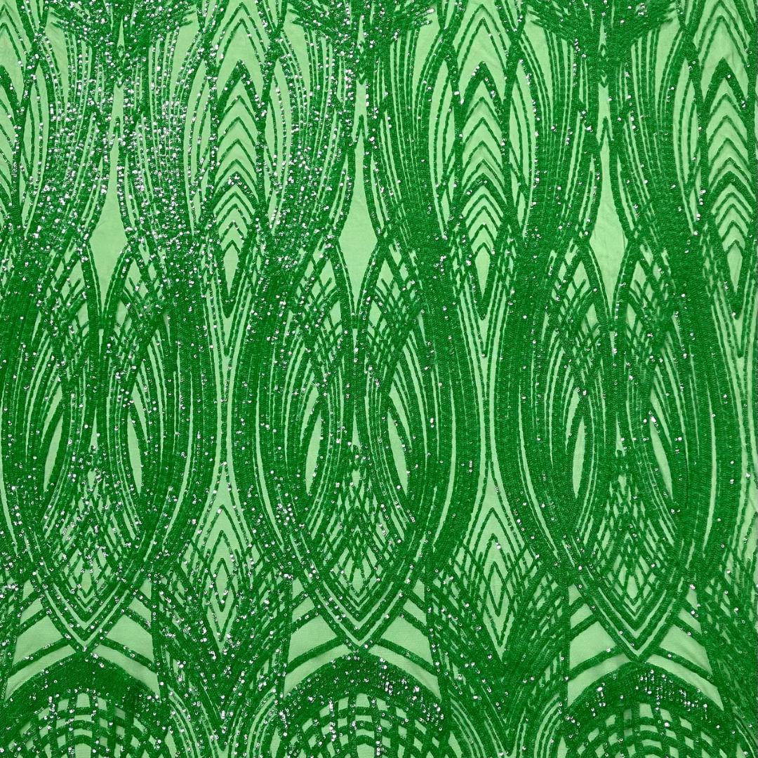 Green - Glossy Design Luxury Shiny Sequin - 4 Way Stretch Mesh Fabric – Prom & Evening Dress Material By The Yard.