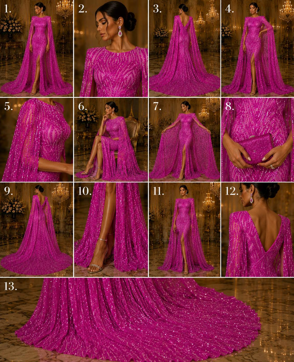 Magenta - Glossy Design Luxury Shiny Sequin - 4 Way Stretch Mesh Fabric – Prom & Evening Dress Material By The Yard.