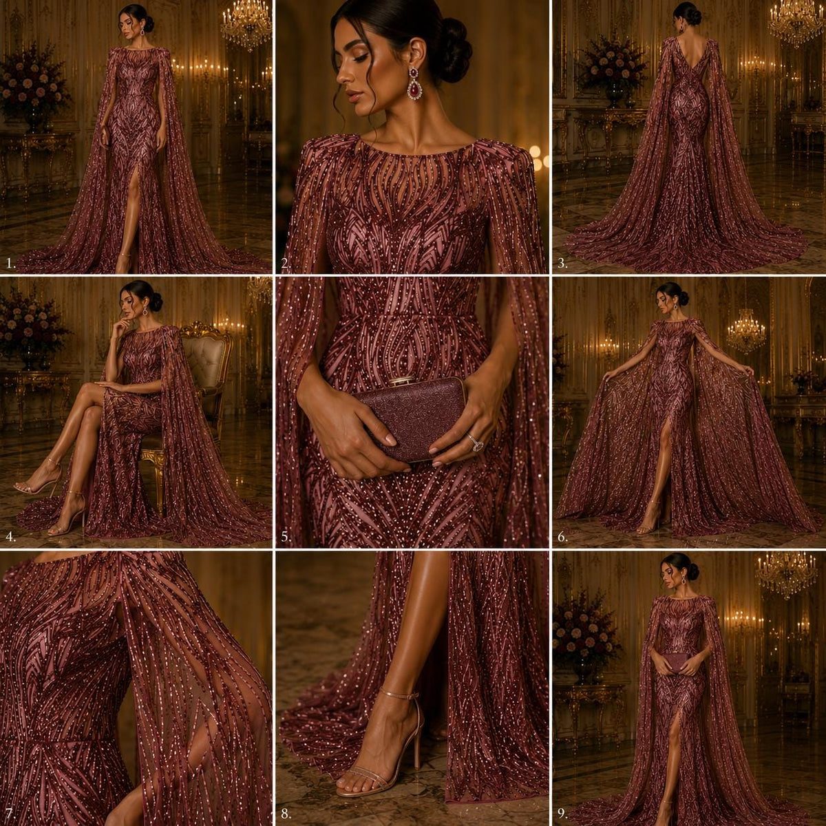 Burgundy - Glossy Design Luxury Shiny Sequin - 4 Way Stretch Mesh Fabric – Prom & Evening Dress Material By The Yard.