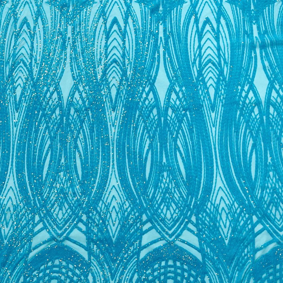 Turquoise - Glossy Design Luxury Shiny Sequin - 4 Way Stretch Mesh Fabric – Prom & Evening Dress Material By The Yard.