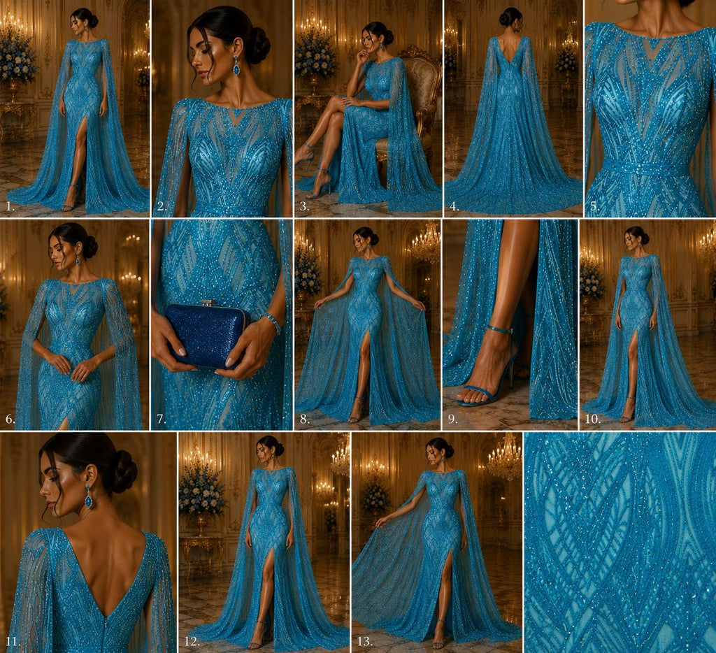 Turquoise - Glossy Design Luxury Shiny Sequin - 4 Way Stretch Mesh Fabric – Prom & Evening Dress Material By The Yard.