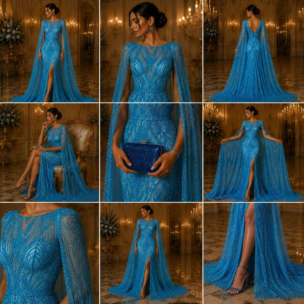 Turquoise - Glossy Design Luxury Shiny Sequin - 4 Way Stretch Mesh Fabric – Prom & Evening Dress Material By The Yard.