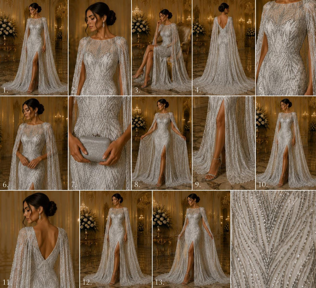 Silver - Glossy Design Luxury Shiny Sequin - 4 Way Stretch Mesh Fabric – Prom & Evening Dress Material By The Yard.