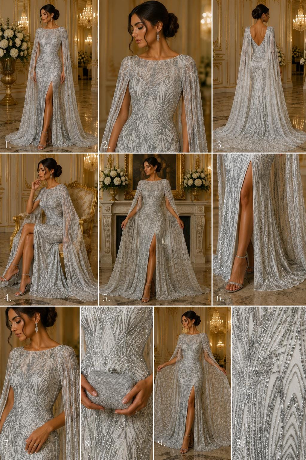 Silver - Glossy Design Luxury Shiny Sequin - 4 Way Stretch Mesh Fabric – Prom & Evening Dress Material By The Yard.