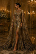 Gold/Black - Glossy Design Luxury Shiny Sequin - 4 Way Stretch Mesh Fabric – Prom & Evening Dress Material By The Yard.