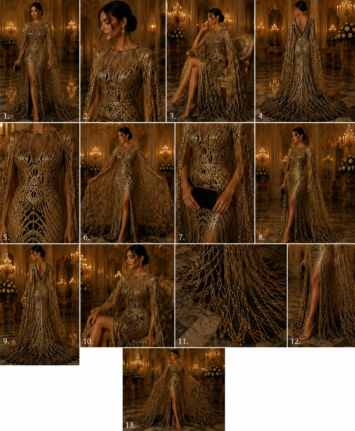 Gold/Black - Glossy Design Luxury Shiny Sequin - 4 Way Stretch Mesh Fabric – Prom & Evening Dress Material By The Yard.