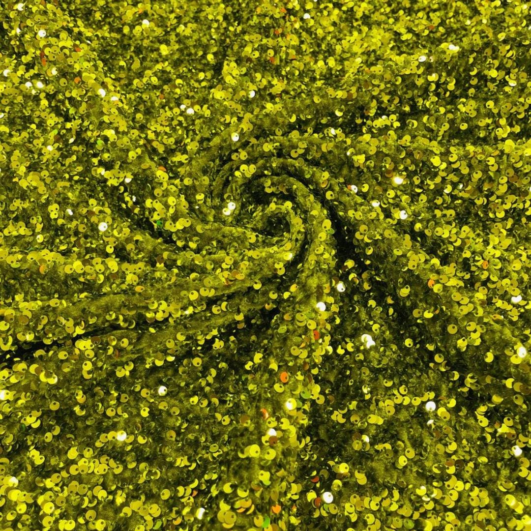 MEDIUM OLIVE - Sequin Velvet - Sequin Design Stretch Velvet All Over 5mm Shining Sequins 2 Way Stretch, Sold By The yard.