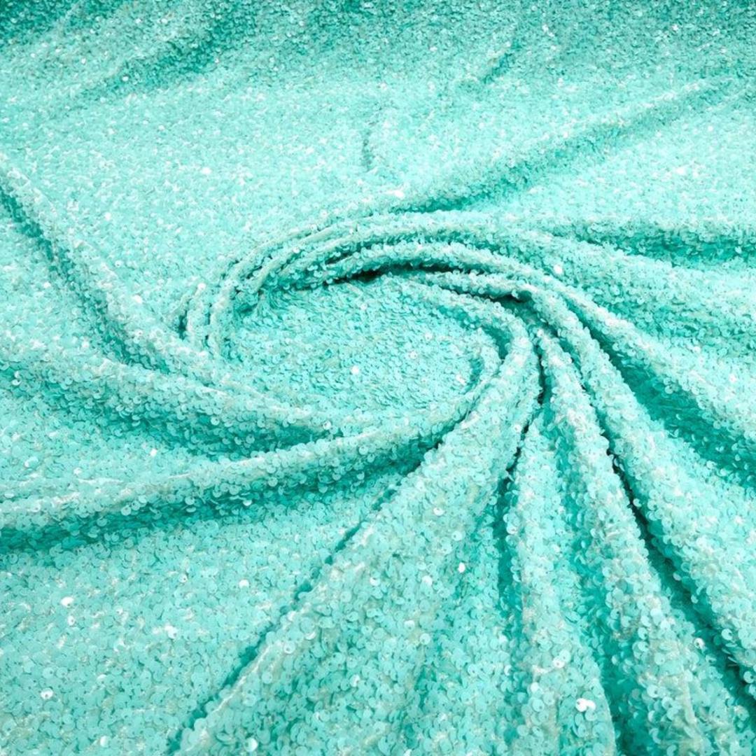 MINT - Sequin Velvet - Sequin Design Stretch Velvet All Over 5mm Shining Sequins 2 Way Stretch, Sold By The yard.