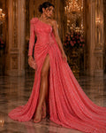 CORAL - Sequin Velvet - Sequin Design Stretch Velvet All Over 5mm Shining Sequins 2 Way Stretch, Sold By The yard.
