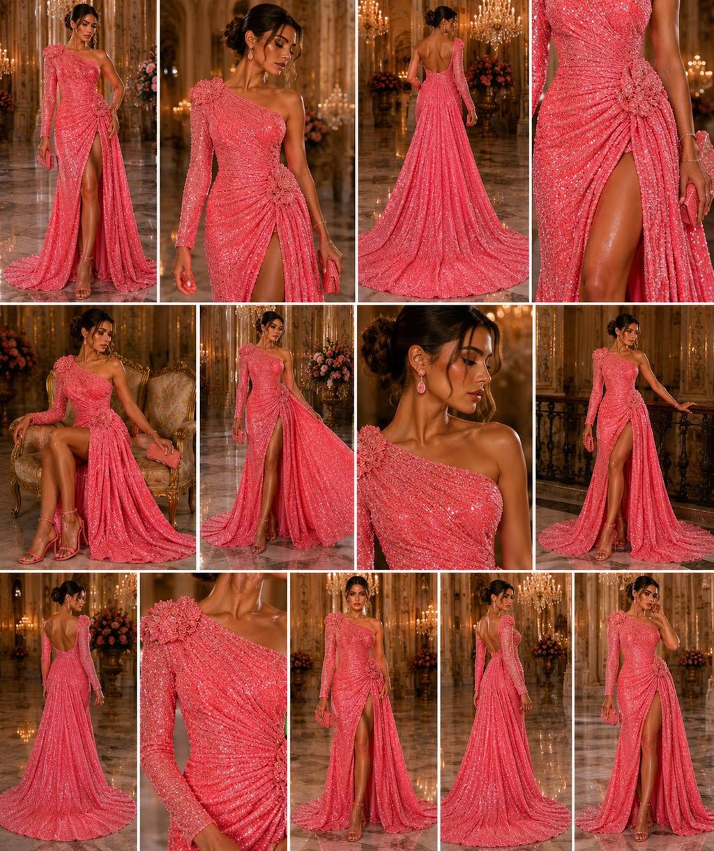 CORAL - Sequin Velvet - Sequin Design Stretch Velvet All Over 5mm Shining Sequins 2 Way Stretch, Sold By The yard.