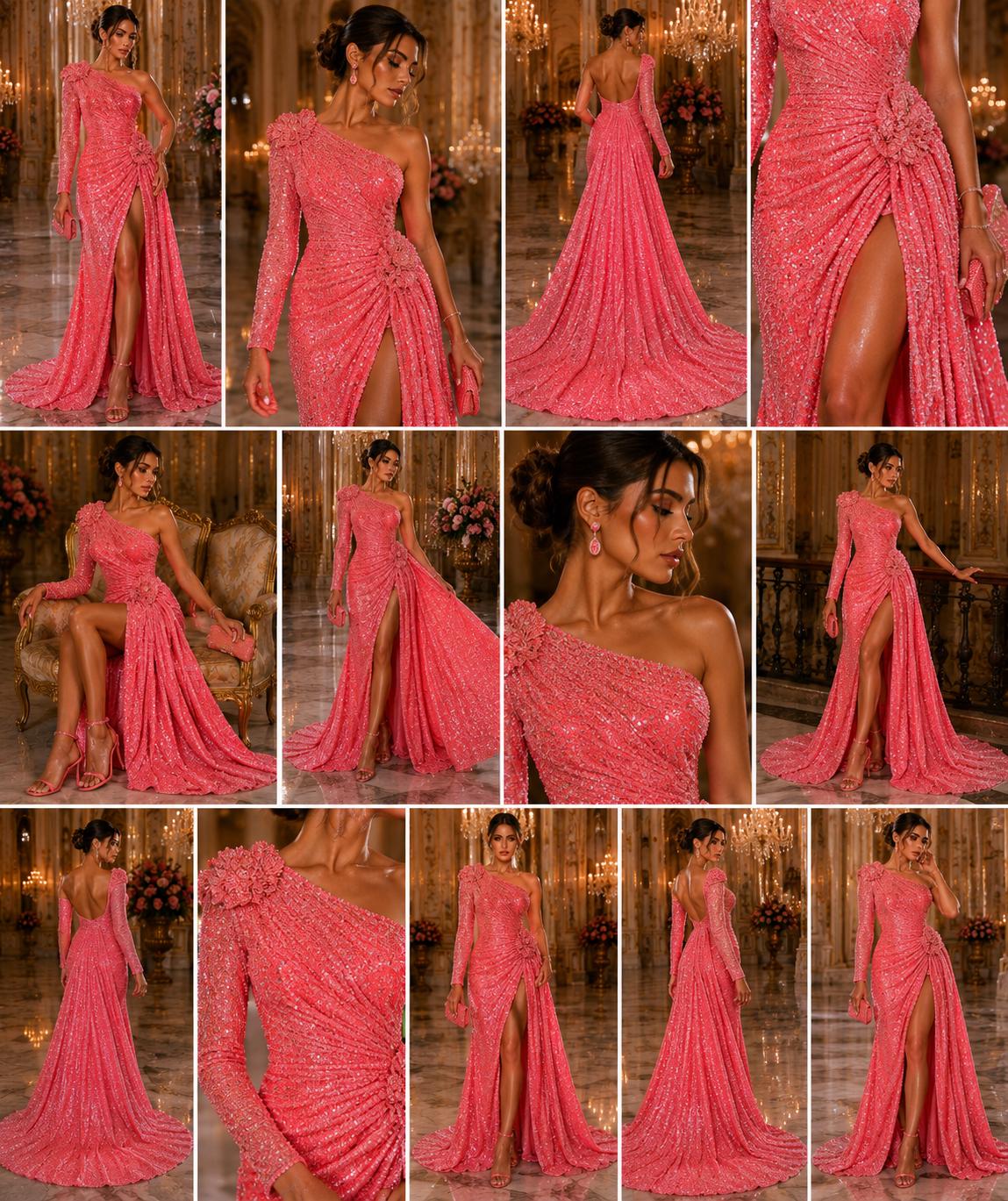 CORAL - Sequin Velvet - Sequin Design Stretch Velvet All Over 5mm Shining Sequins 2 Way Stretch, Sold By The yard.