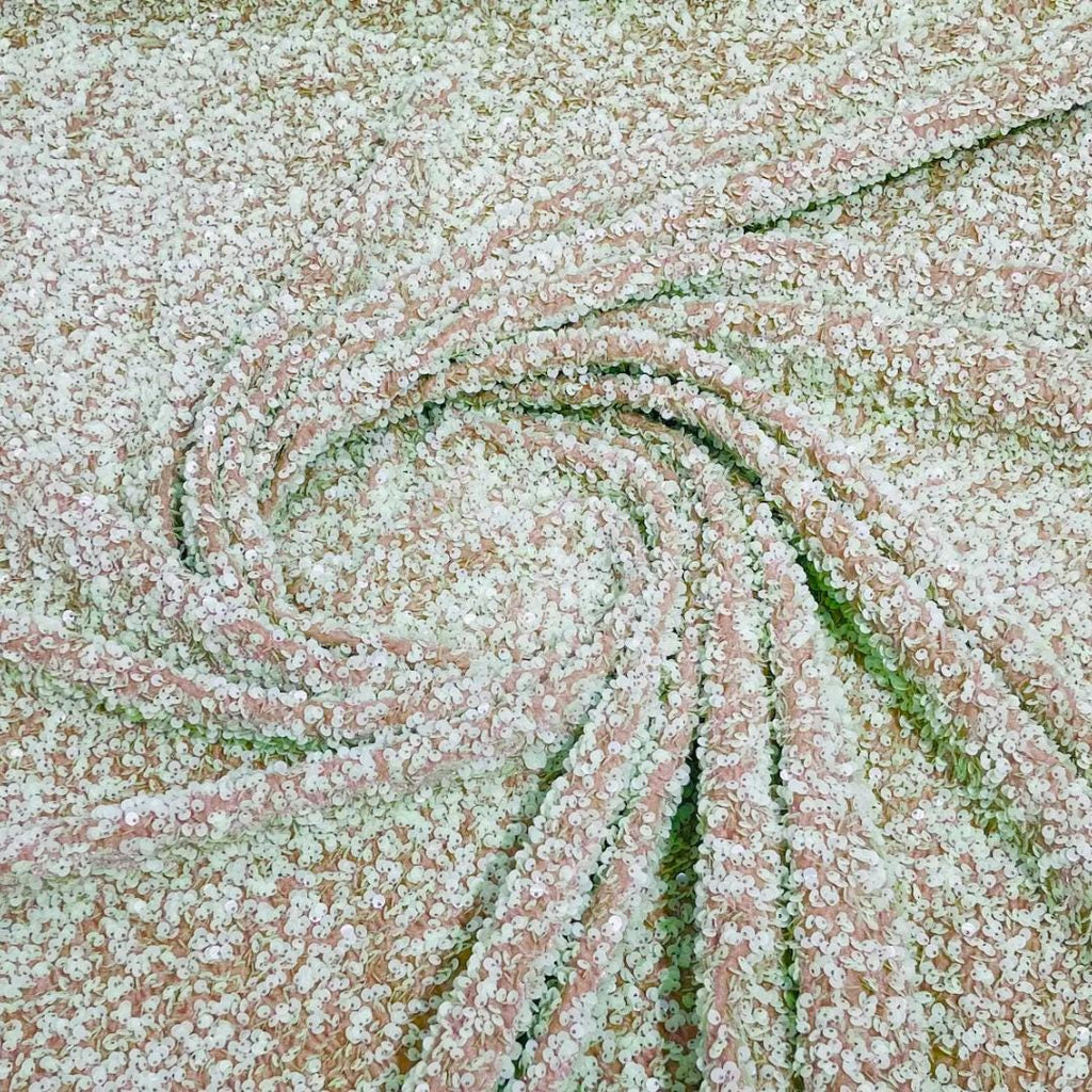 SAGE - Sequin Velvet - Sequin Design Stretch Velvet All Over 5mm Shining Sequins 2 Way Stretch, Sold By The yard.