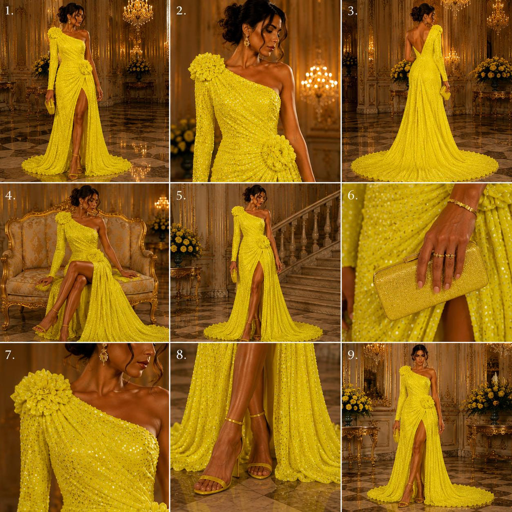 YELLOW - Iridescent Sequin Velvet - Sequin Design Stretch Velvet All Over 5mm Shining Sequins 2 Way Stretch, Sold By The yard.