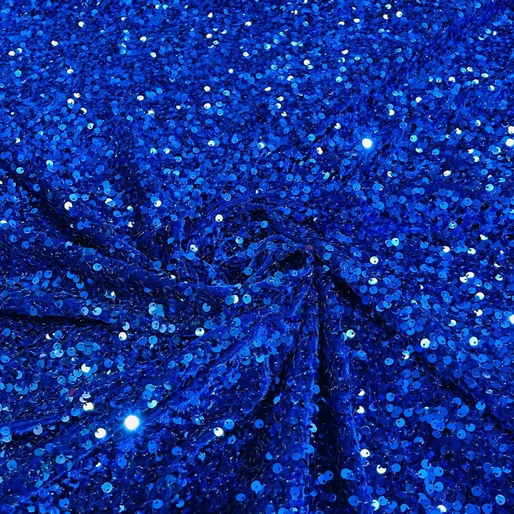 ROYAL - Sequin Velvet - Sequin Design Stretch Velvet All Over 5mm Shining Sequins 2 Way Stretch, Sold By The yard.