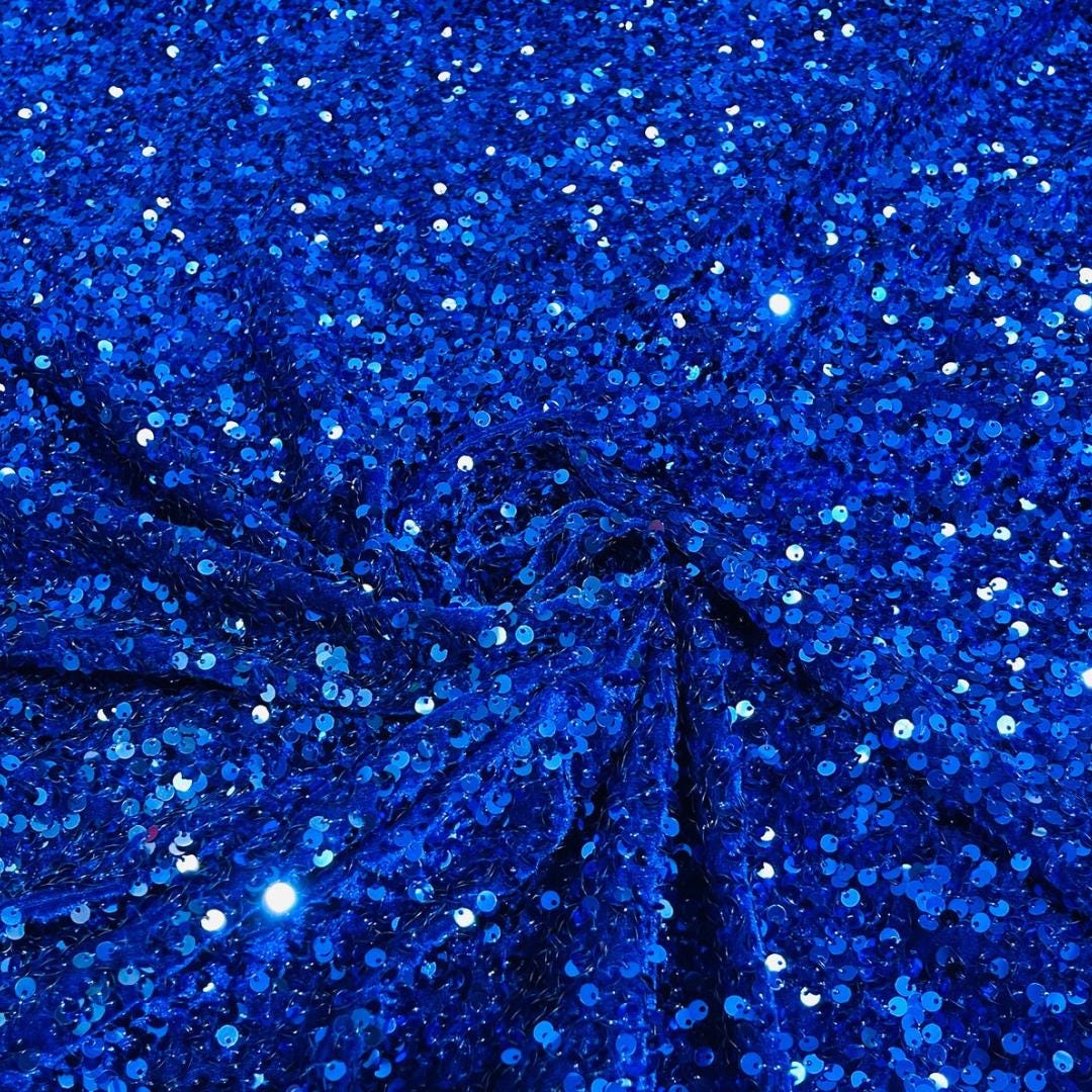 ROYAL - Sequin Velvet - Sequin Design Stretch Velvet All Over 5mm Shining Sequins 2 Way Stretch, Sold By The yard.