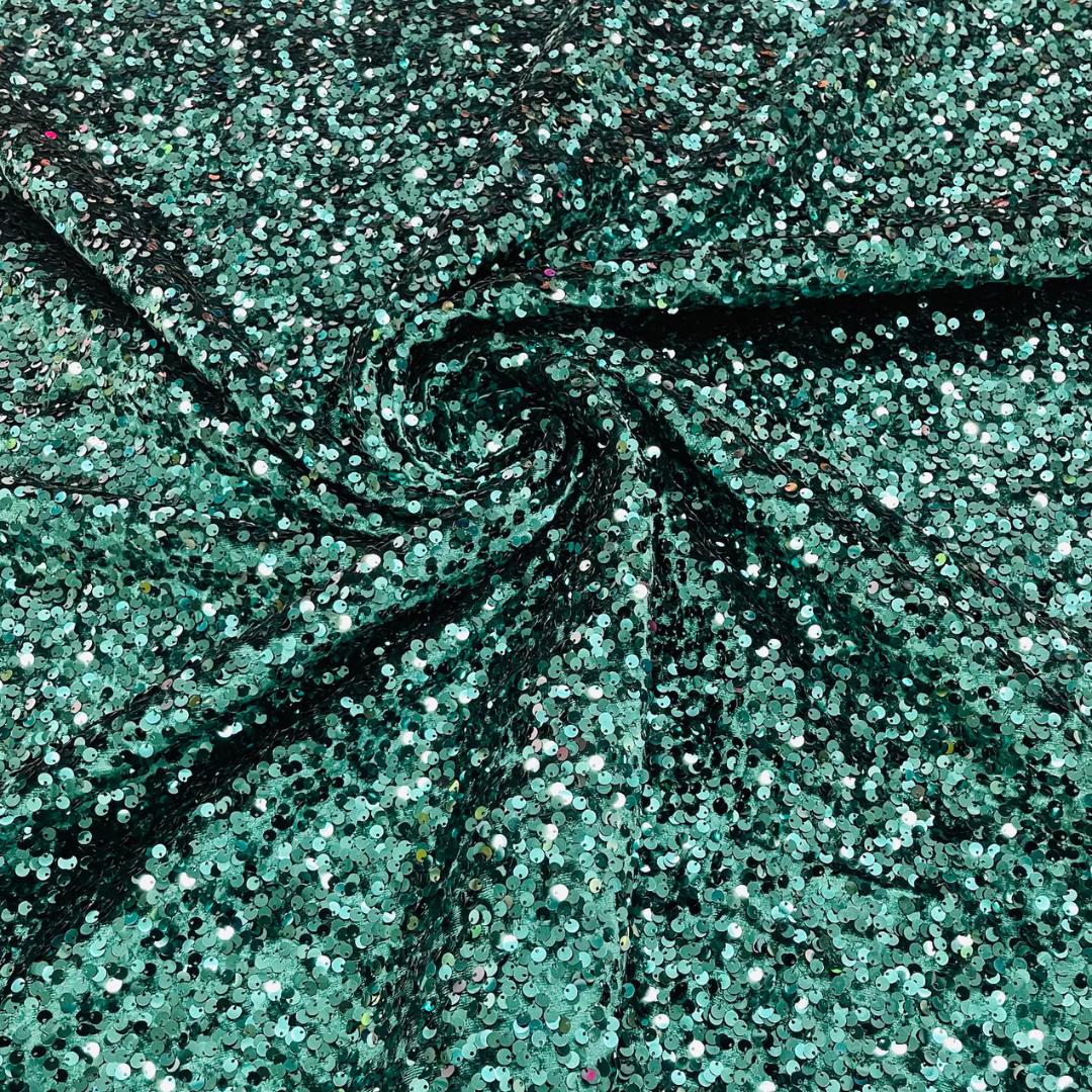 HUNTER - Sequin Velvet - Sequin Design Stretch Velvet All Over 5mm Shining Sequins 2 Way Stretch, Sold By The yard.