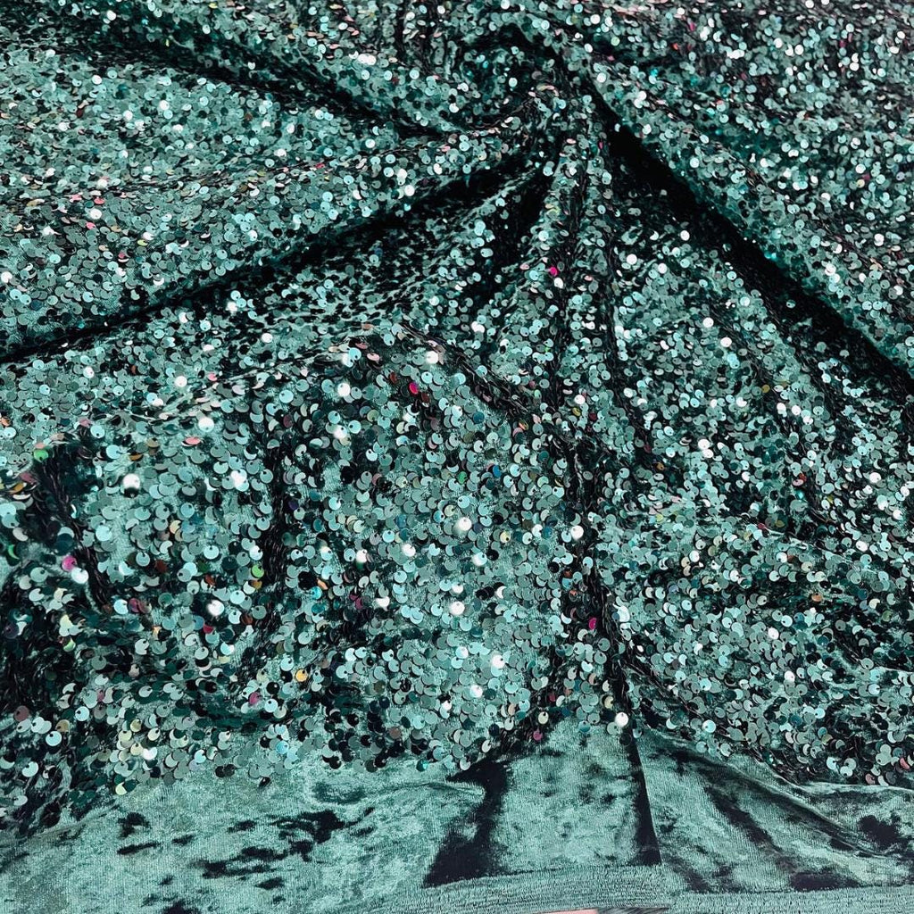 HUNTER - Sequin Velvet - Sequin Design Stretch Velvet All Over 5mm Shining Sequins 2 Way Stretch, Sold By The yard.