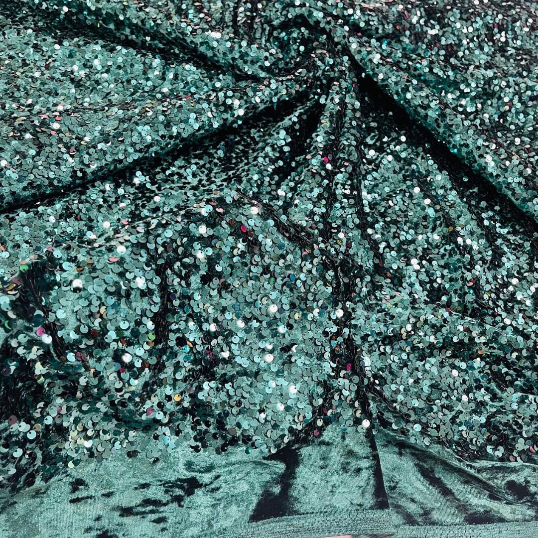 HUNTER - Sequin Velvet - Sequin Design Stretch Velvet All Over 5mm Shining Sequins 2 Way Stretch, Sold By The yard.