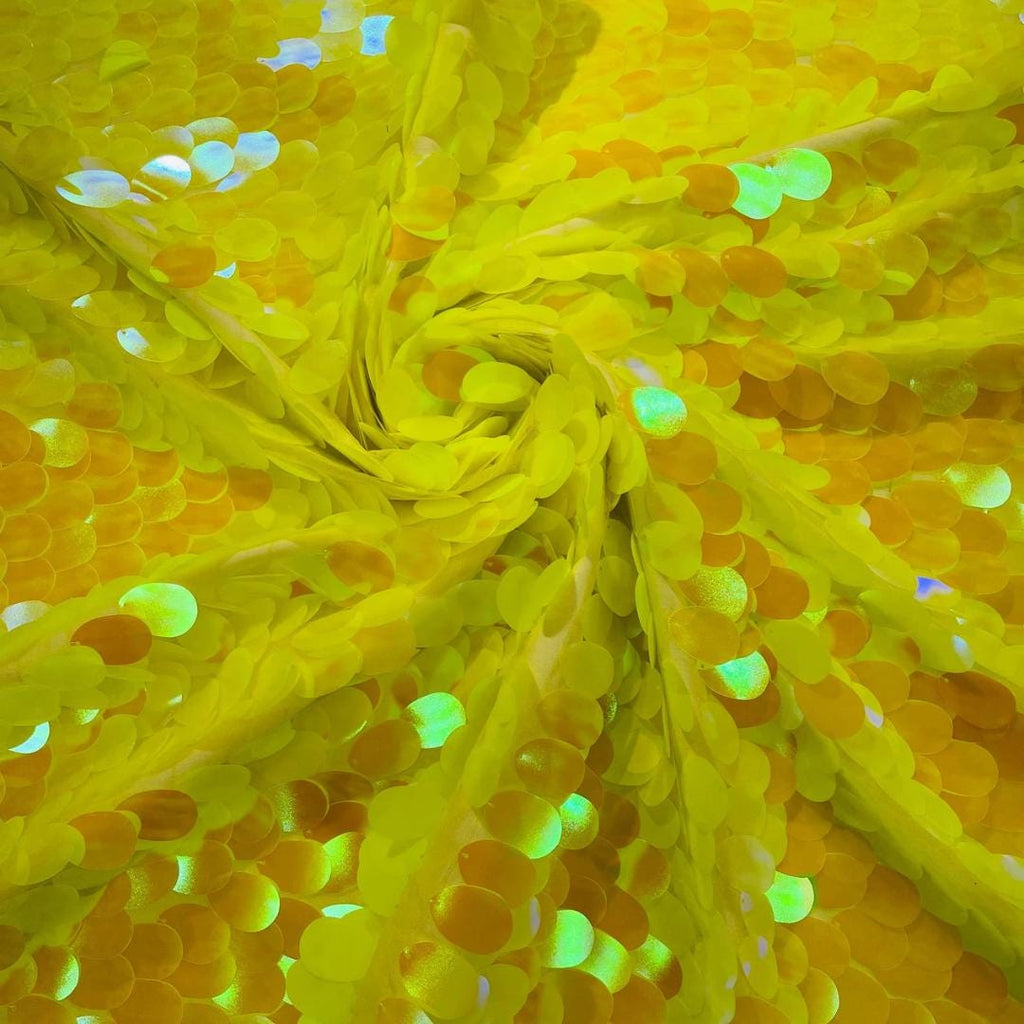 YELLOW - JUMBO - Iridescent Sequins Oval Sequin Paillette/Tear Drop Mermaid Big Sequins Fabric Mesh By The Yard.