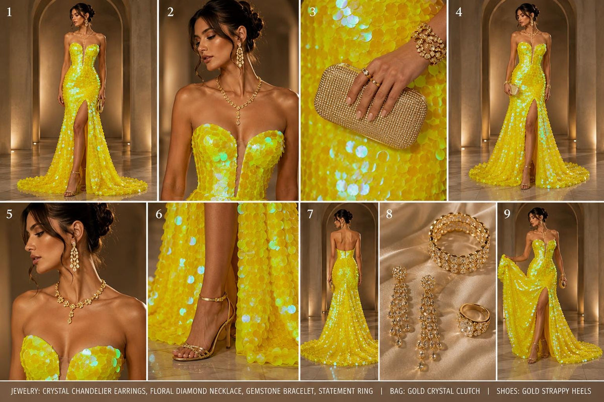 YELLOW - JUMBO - Iridescent Sequins Oval Sequin Paillette/Tear Drop Mermaid Big Sequins Fabric Mesh By The Yard.