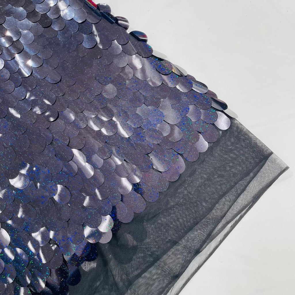 BLACK - JUMBO - Iridescent Sequins Oval Sequin Paillette/Tear Drop Mermaid Big Sequins Fabric Mesh By The Yard.