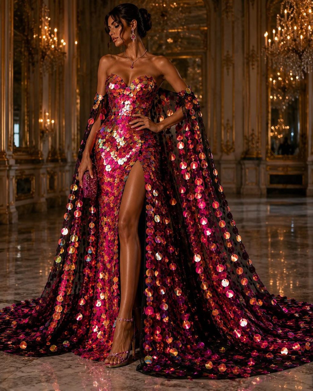 FUCHSIA/PURPLE - JUMBO - Iridescent Sequins Oval Sequin Paillette/Tear Drop Mermaid Big Sequins Fabric Mesh By The Yard.