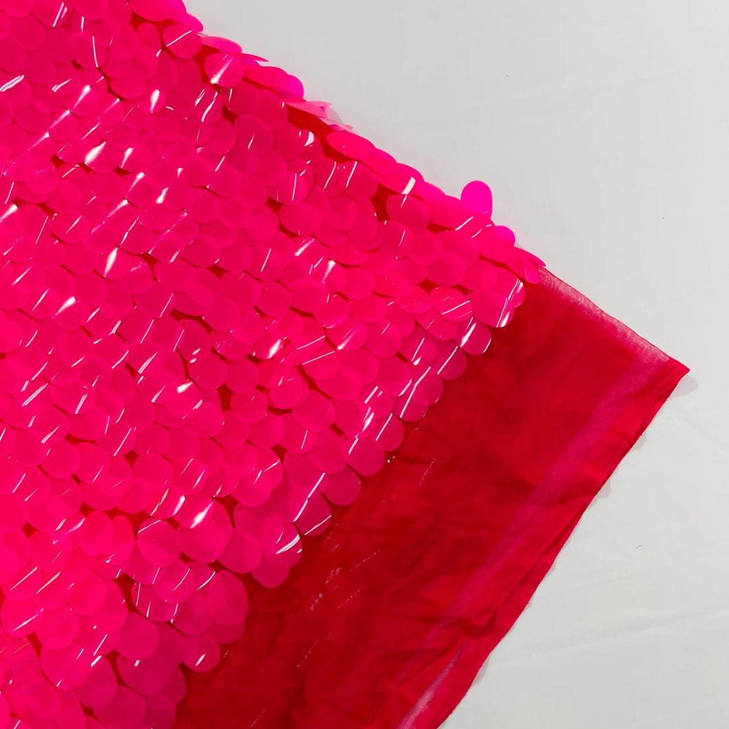 NEONHOT PINK - JUMBO - Iridescent Sequins Oval Sequin Paillette/Tear Drop Mermaid Big Sequins Fabric Mesh By The Yard.