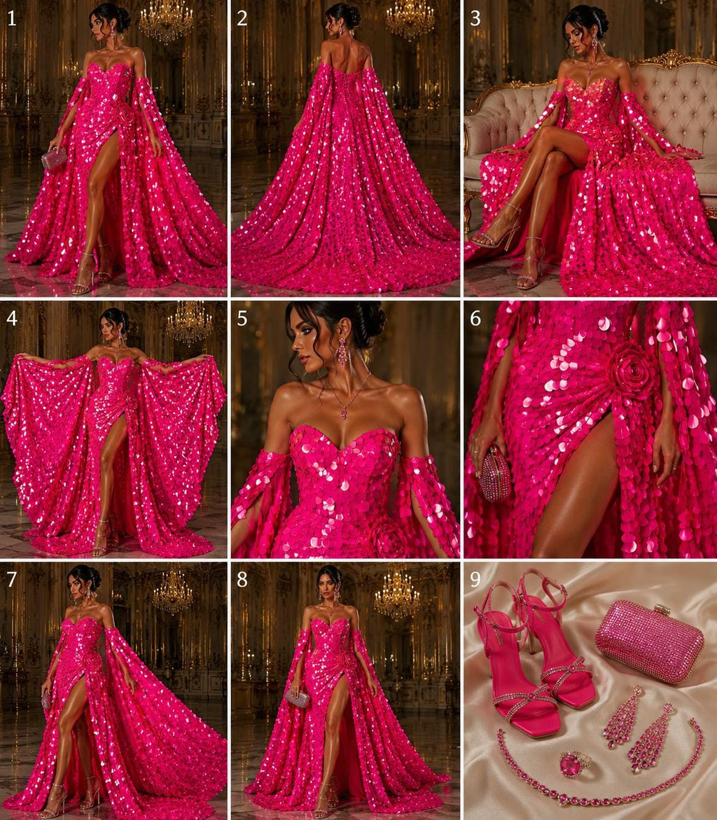NEONHOT PINK - JUMBO - Iridescent Sequins Oval Sequin Paillette/Tear Drop Mermaid Big Sequins Fabric Mesh By The Yard.