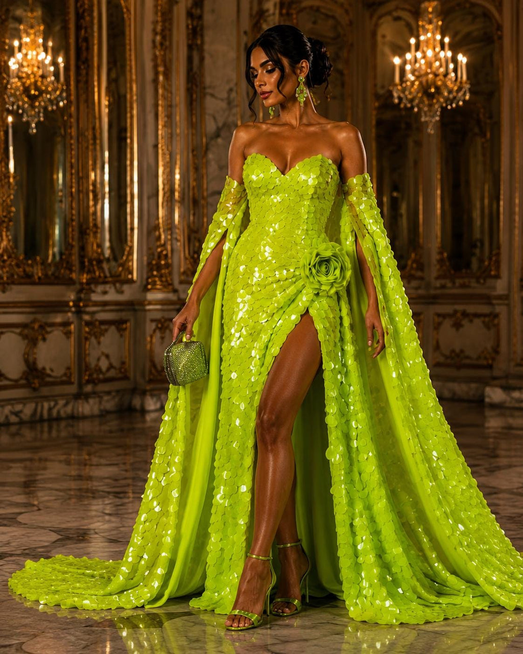 NEON LIME - JUMBO - Iridescent Sequins Oval Sequin Paillette/Tear Drop Mermaid Big Sequins Fabric Mesh By The Yard.
