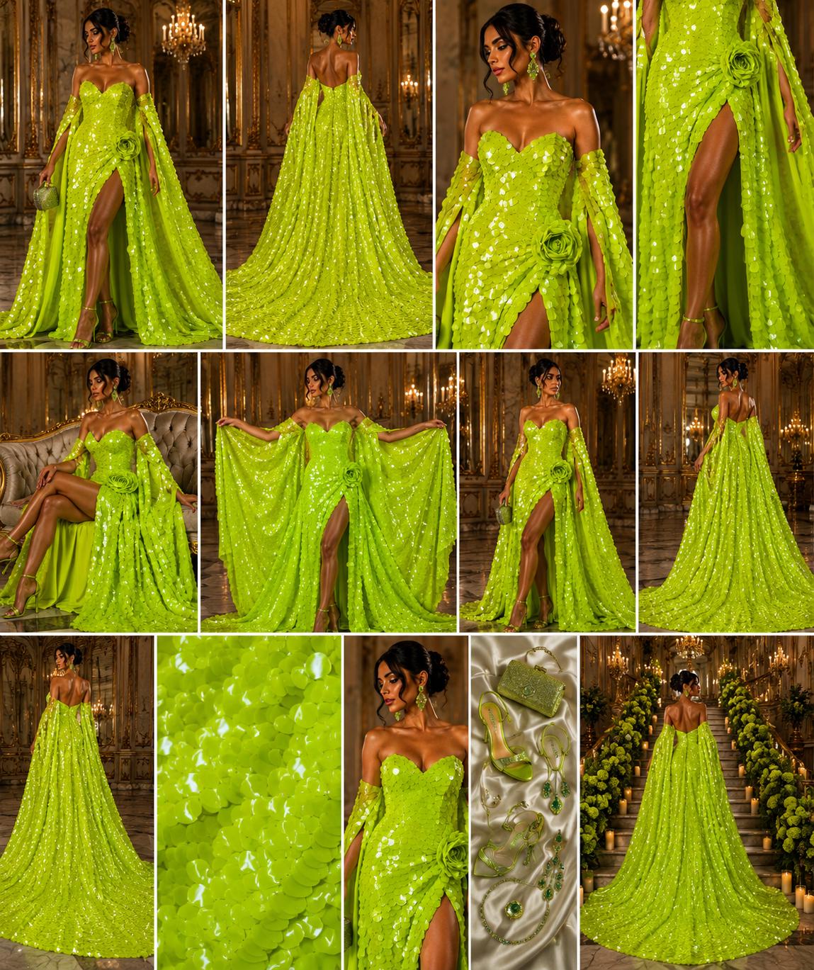 NEON LIME - JUMBO - Iridescent Sequins Oval Sequin Paillette/Tear Drop Mermaid Big Sequins Fabric Mesh By The Yard.