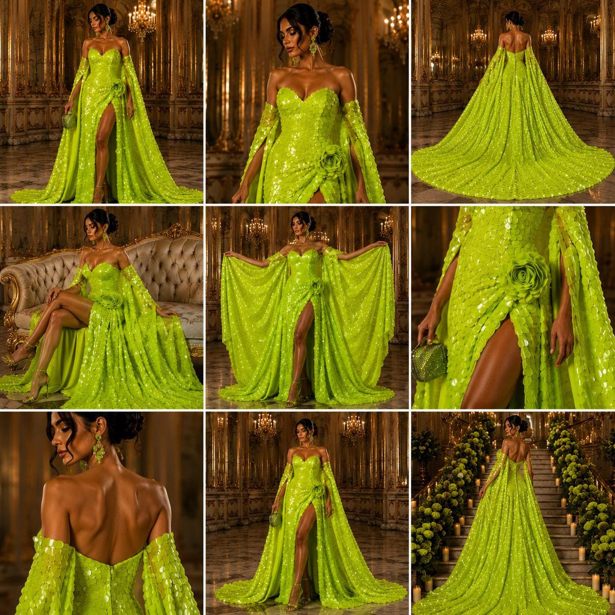 NEON LIME - JUMBO - Iridescent Sequins Oval Sequin Paillette/Tear Drop Mermaid Big Sequins Fabric Mesh By The Yard.
