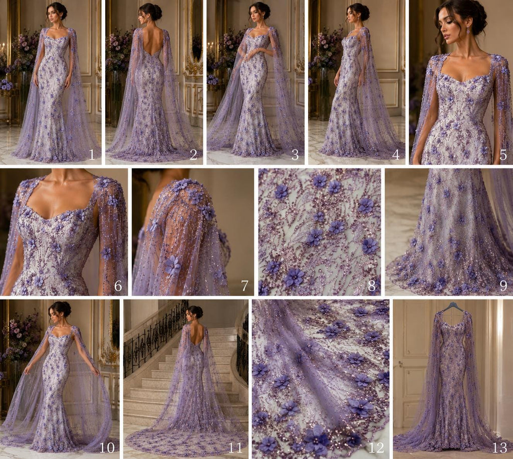 3D Floral Satin Lace - LILAC - 3D Luxury Satin Flower Glitter Sequin Fabric  58” Wide For Quinsiañera Dresses - Prom Dress Sold By The Yard