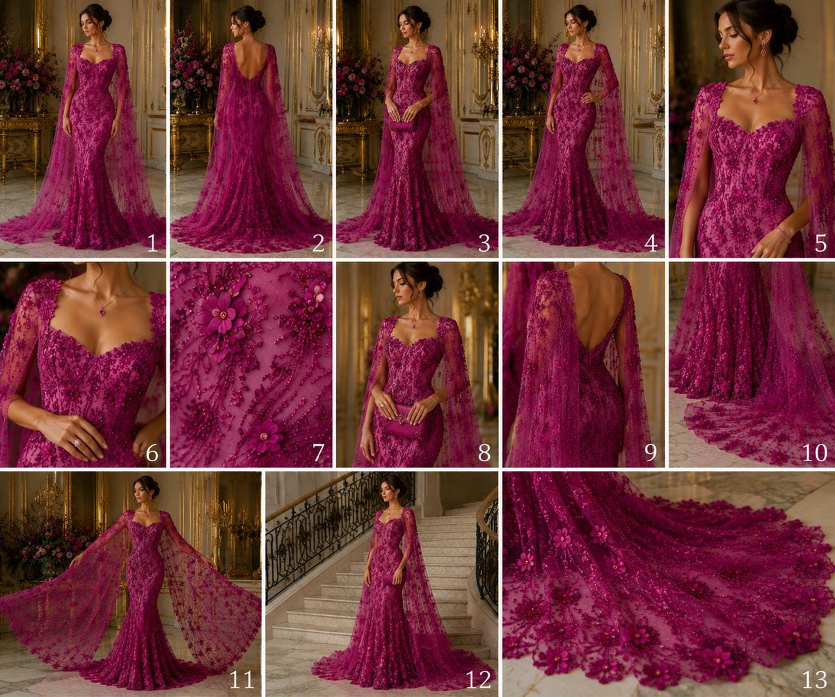 3D Floral Satin Lace - FUCHSIA - 3D Luxury Satin Flower Glitter Sequin Fabric  58” Wide For Quinsiañera Dresses - Prom Dress Sold By Yard