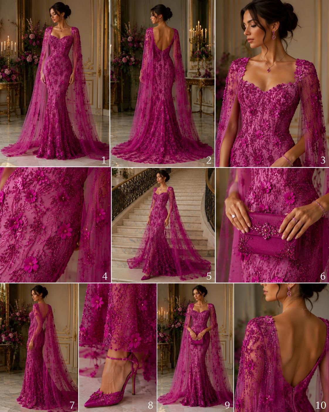 3D Floral Satin Lace - FUCHSIA - 3D Luxury Satin Flower Glitter Sequin Fabric  58” Wide For Quinsiañera Dresses - Prom Dress Sold By Yard