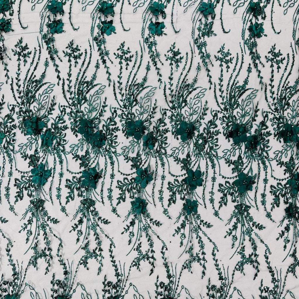 3D Floral Satin Lace - HUNTER - 3D Luxury Satin Flower Glitter Sequin Fabric  58” Wide For Quinsiañera Dresses - Prom Dress Sold By Yard