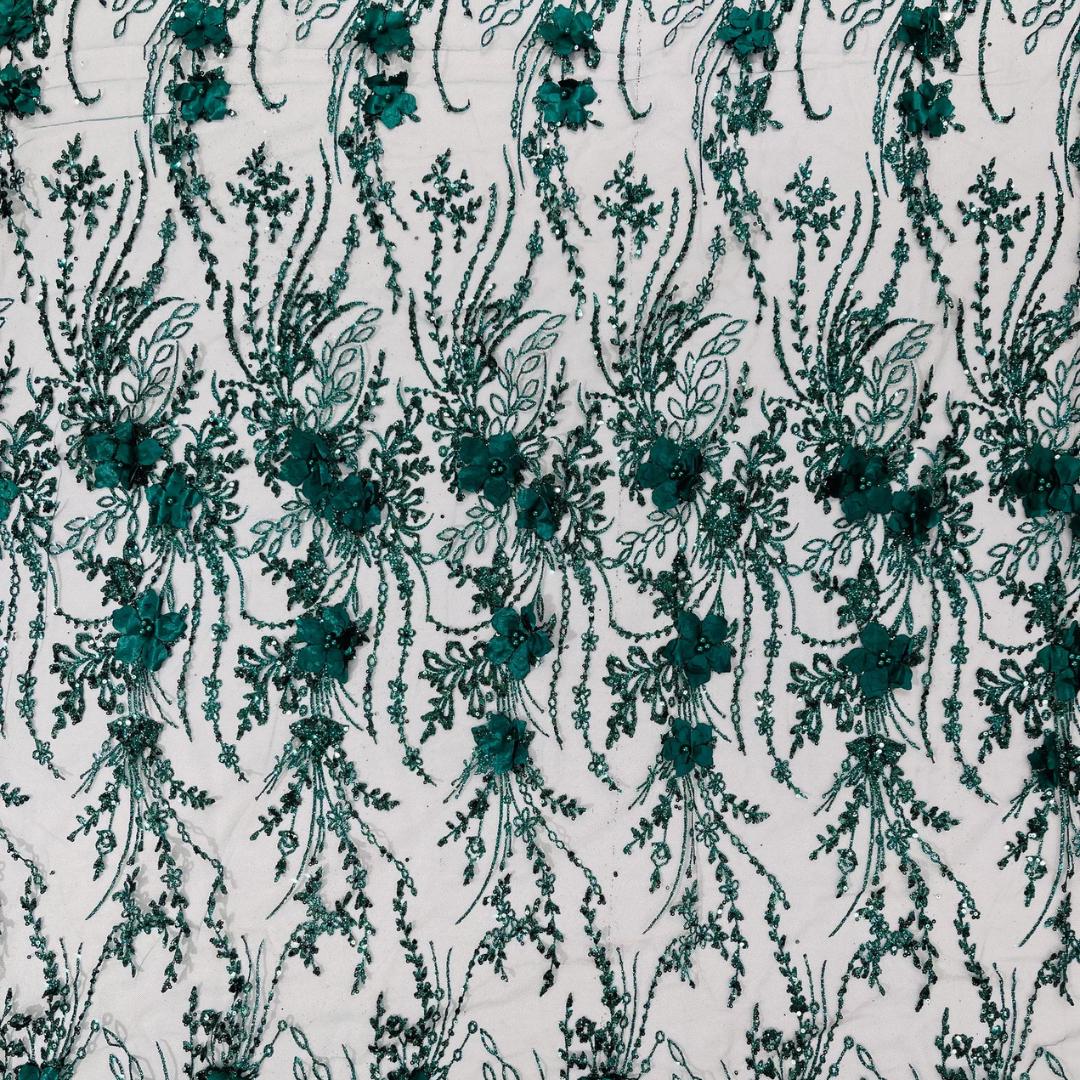 3D Floral Satin Lace - HUNTER - 3D Luxury Satin Flower Glitter Sequin Fabric  58” Wide For Quinsiañera Dresses - Prom Dress Sold By Yard
