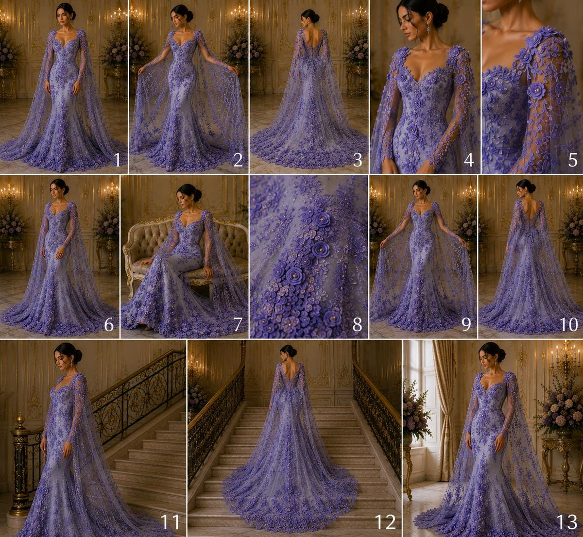 3D Floral Lace - LAVENDER - 3D Floral Embroider Beaded Rhinestones On a Mesh Lace 48” Wide For Quinsiañera Dresses - Prom Dress Sold By Yard