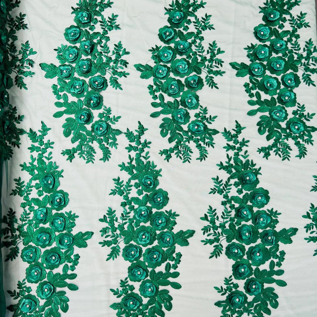 3D Floral Lace - HUNTER - 3D Floral Embroider Beaded Rhinestones On a Mesh Lace 48” For Quinsiañera Dresses - Prom Dress Sold By Yard