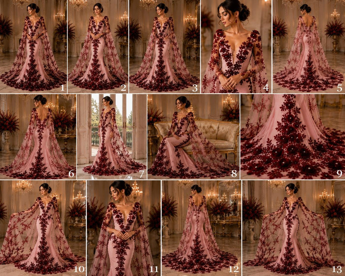3D Floral Lace - BURGUNDY - 3D Floral Embroider Beaded Rhinestones On a Mesh Lace 48” For Quinsiañera Dresses - Prom Dress Sold By Yard