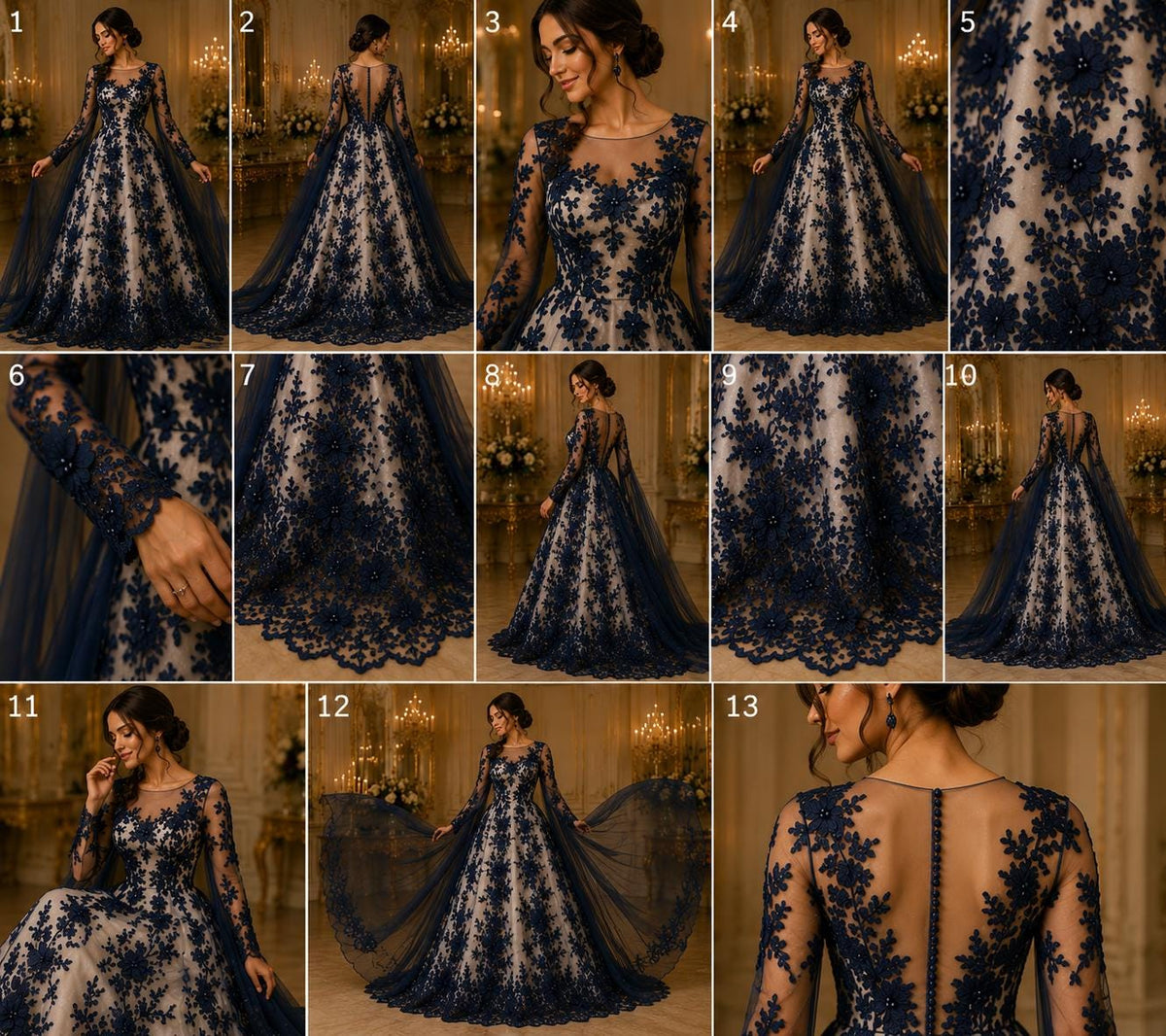 3D Floral Lace - NAVY -  3D Floral Embroidered Mesh Lace with Pearls| Fabric For Quinsiañera Dresses - Prom Dress Sold By Yard