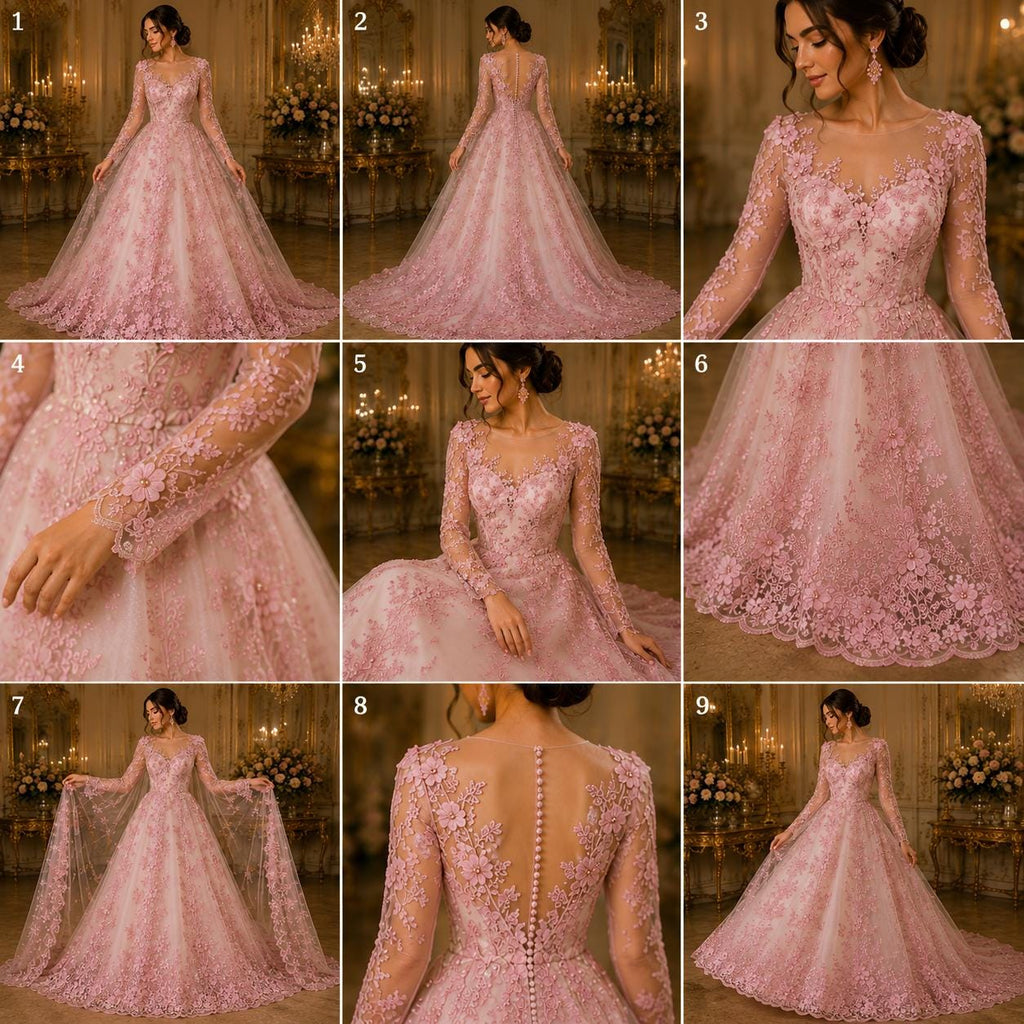 3D Floral Lace - CANDY PINK -  3D Floral Embroidered Mesh Lace with Pearls| Fabric For Quinsiañera Dresses - Prom Dress Sold By Yard