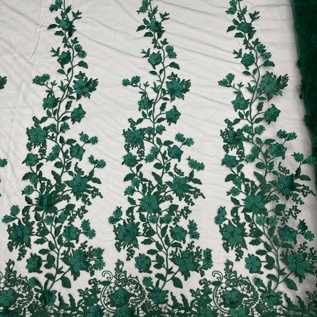 3D Floral Lace - HUNTER -  3D Floral Embroidered Mesh Lace with Pearls| Fabric For Quinsiañera Dresses - Prom Dress Sold By Yard