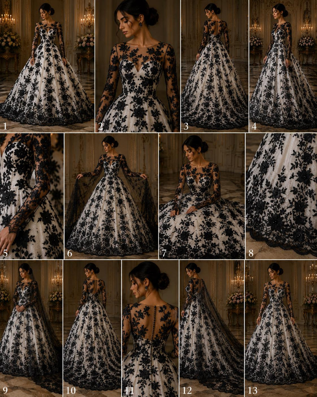 3D Floral Lace - BLACK -  3D Floral Embroidered Mesh Lace with Pearls| Fabric For Quinsiañera Dresses - Prom Dress Sold By Yard